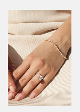 2.0ct Asscher Floting Diamond Bezel Pave Unique Engagement Ring With Wedding Band