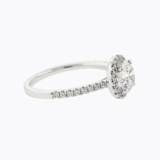 Radiant 1.0ct round halo moissanite ring side profile view image 2