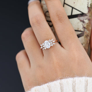 1.33 CT Oval Cluster Classic Moissanite Engagement Ring side view