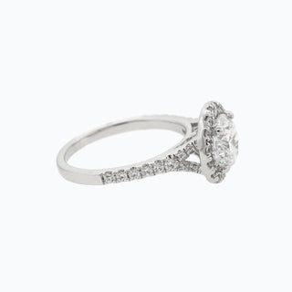 Vintage 1.50ct round halo moissanite ring side profile view