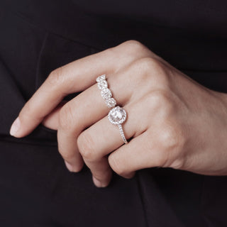 Timeless 1.0ct round halo moissanite ring side profile view image 4