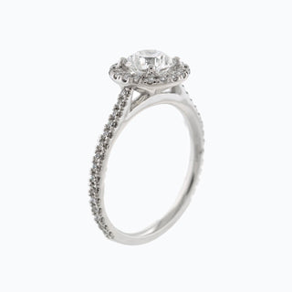 Elegant 1.0ct round halo moissanite ring close up of the setting image 3
