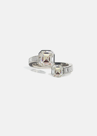 2.0ct Asscher Moissanite Diamond Tension Style Engagement Ring With Matching Band