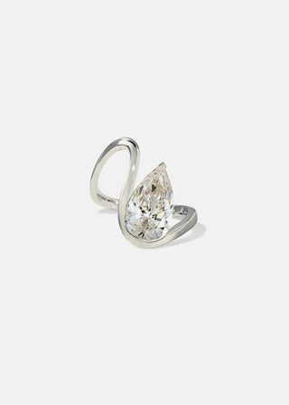 1.50ct Pear Floating Diamond Curved Band Unique Engagement Ring With Wedding Pave Band