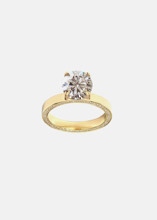 Graceful 2.0ct round pave moissanite wedding band angled view showing its sparkle