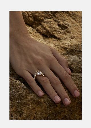 1.50ct Pear Diamond Unique Curved Engagement Ring With Matching Wedding Band