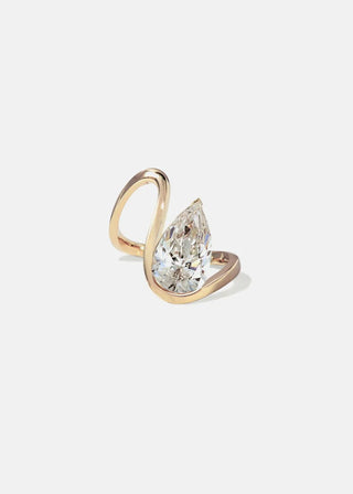 1.50ct Pear Floating Diamond Curved Band Unique Engagement Ring With Wedding Pave Band