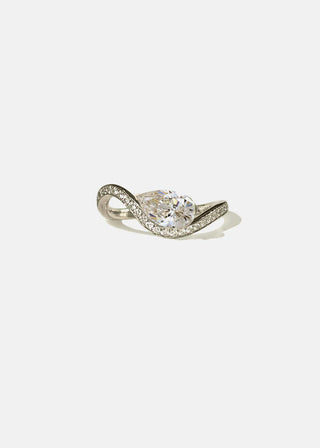1.0ct Pear Diamond Channel Pave Curved Unique Engagement Ring With Matching Wedding Band