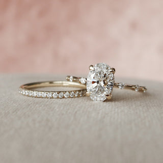 1.50CT Oval Cut Hidden Halo petite Pave Eternity Diamond Moissanite Bridal Engagement Ring Set