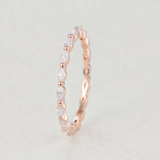 Timeless 1.44ct marquise full eternity moissanite wedding band close up of the setting