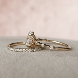 1.50CT Oval Cut Hidden Halo petite Pave Eternity Diamond Moissanite Bridal Engagement Ring Set