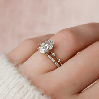 1.50CT Oval Cut Hidden Halo petite Pave Eternity Diamond Moissanite Bridal Engagement Ring Set