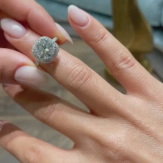 3.12ct Round Cut Halo 3 Side Pave Moissanite Diamond Engagement Ring
