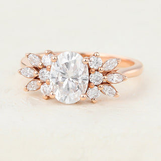 1.33 CT Oval Cluster Classic Moissanite Engagement Ring top view