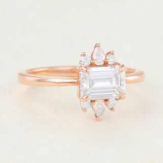 0.92 CT Emerald Brilliant Cluster Moissanite Engagement Ring top view