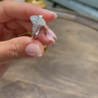 2.8ct Elongated Oval Cut Three Stone Diamond Moissanite Engagement Ring