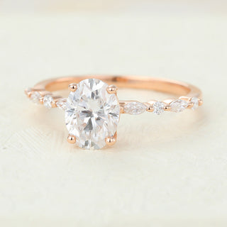 1.33 CT Oval Brilliant Pave Halo Moissanite Engagement Ring close up