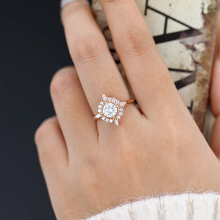 0.68 CT Round Brilliant Cluster Moissanite Engagement Ring side view