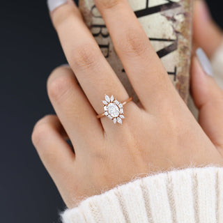 0.84 CT Oval Cluster Classic Moissanite Engagement Ring side view