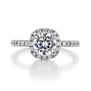 Sparkling 1.0ct round halo moissanite ring close up of the setting image 2