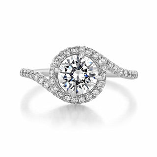 Elegant 1.0ct round halo moissanite ring close up of the setting image 2