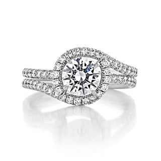 1.0CT Round Cut Halo Spit Shank Diamond Moissanite Engagement Ring