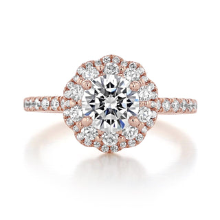 1.0ct Round Cut Double Halo Diamond Moissanite Engagement Ring