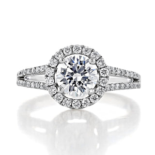 Modern 1.0ct round halo moissanite ring close up of the setting image 2