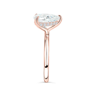 Bold 1.33ct pear hidden halo moissanite ring three quarter angled view
