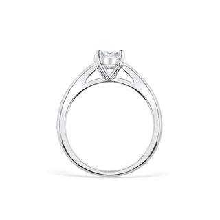 Gorgeous 1.33ct oval solitaire moissanite ring three quarter angled view