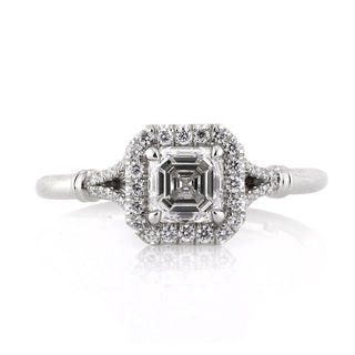 Asscher halo split shank moissanite engagement ring front view