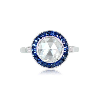 halo moissanite ring sapphire halo front view