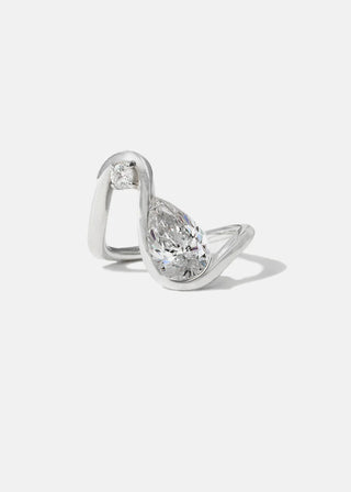 Sparkling 1.5ct pear moissanite wedding band side profile view