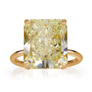 Light yellow radiant solitaire moissanite ring front view
