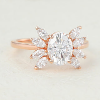 1.33 CT Oval Cut Cluster Halo Moissanite Engagement Ring top view