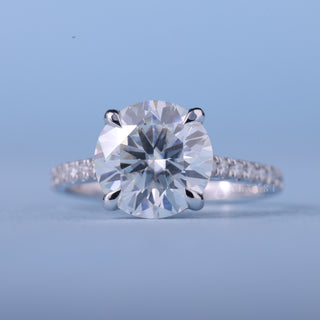 Shimmering 1.50ct round hidden halo moissanite ring front view