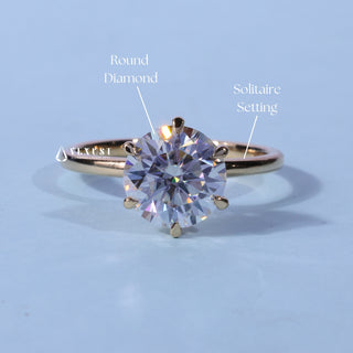 Round Cut Solitaire Moissanite Engagement Ring with centre stone measurement details