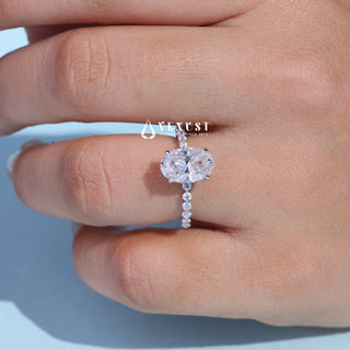 Exquisite 2.0ct oval hidden halo moissanite ring three quarter angled view
