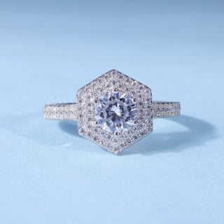 Classic Round Moissanite Pave Engagement Ring with Halo front view