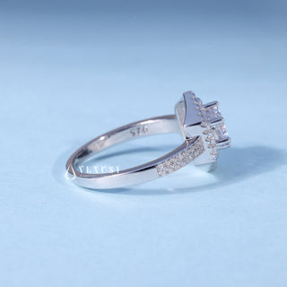 Side profile of Classic Round Moissanite Pave Engagement Ring with Halo