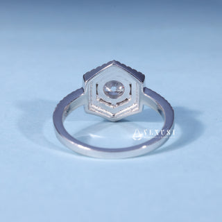 Rear gallery view of Classic Round Moissanite Pave Engagement Ring with Halo