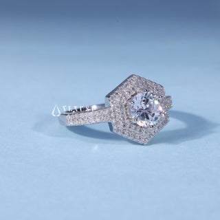 Classic Round Moissanite Pave Engagement Ring with Halo opposite side view