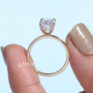 Gorgeous 1.0ct oval hidden halo moissanite ring side profile view
