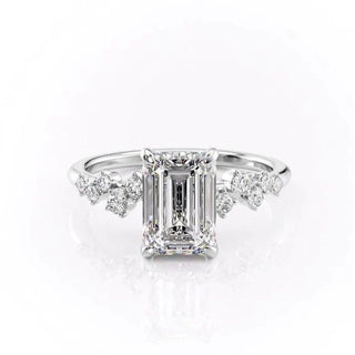 2.10 CT Emerald Cut Cluster Halo Moissanite Engagement Ring sparkle view