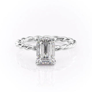 2.10 CT Emerald Cut Solitaire Twisted Rope Moissanite Engagement Ring