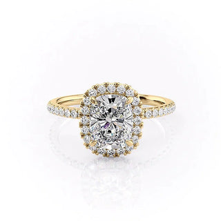 2.0CT Elongated Cushion Cut Halo Pave Moissanite Engagement Ring