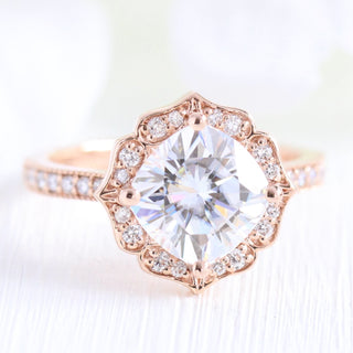 Shimmering 2.30ct cushion halo moissanite ring top view