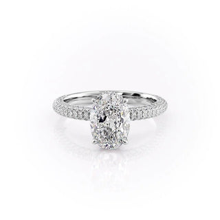2.10 CT Oval Cut Solitaire 3 Side Pave Set Moissanite Engagement Ring