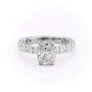 Dazzling 2.0ct cushion hidden halo moissanite ring overhead view