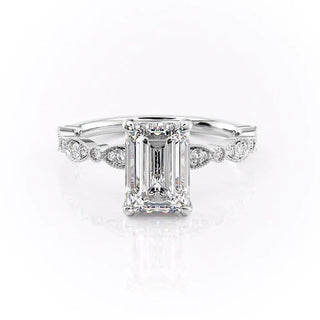 1.91 CT Emerald Cut Vintage Pave Diamond Moissanite Engagement Ring